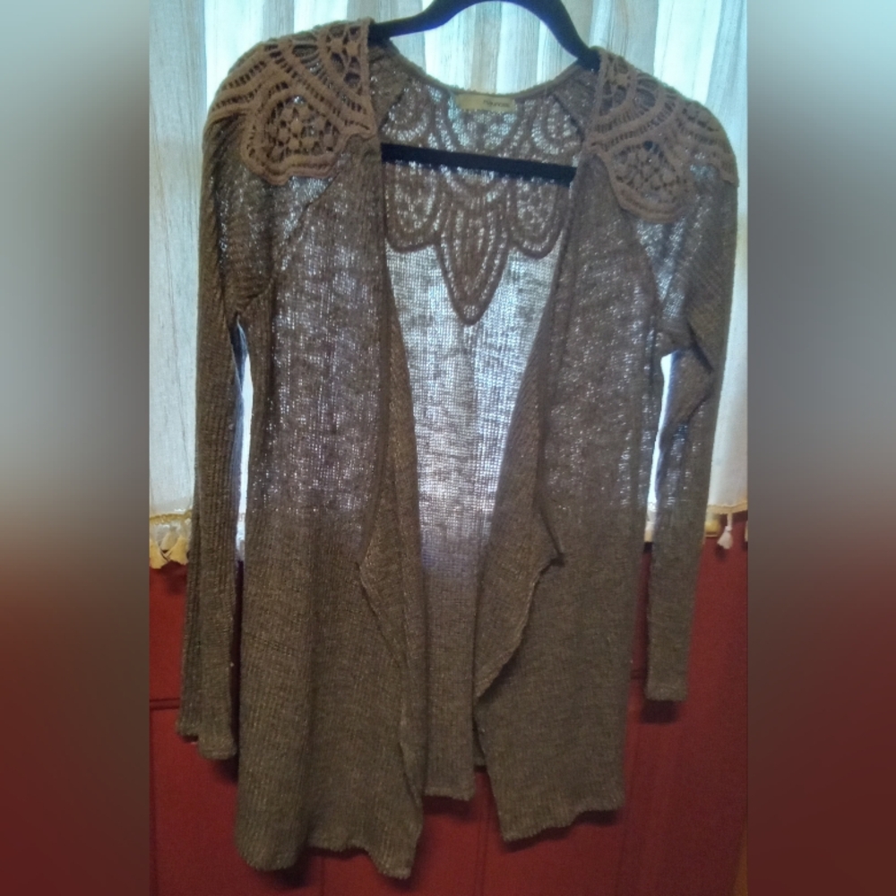 Maurices Gray and Lace Accent Long Sleeved Cardigan